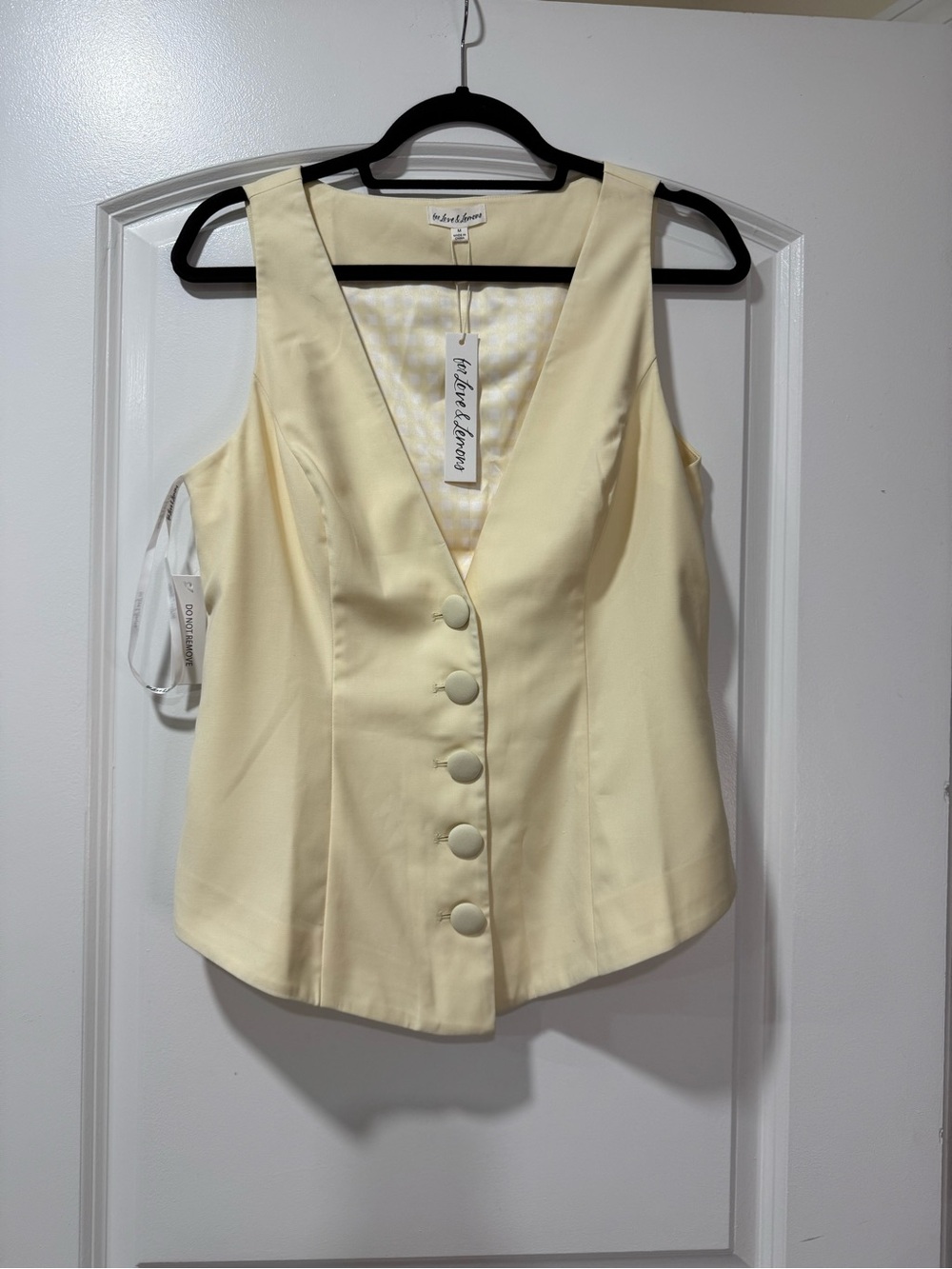 For Love & Lemons Elanah Vest Butter Yellow Gingham Lined M - Picture 5 of 11